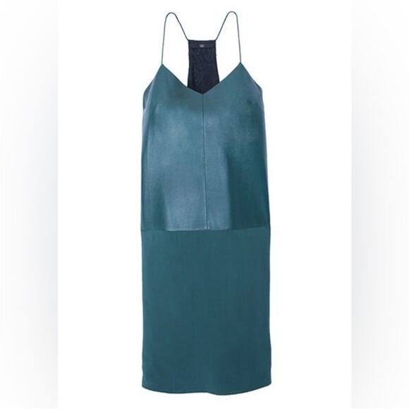 Tibi Silk and Leather Slip Dress Emerald Green Size 6 NWT - Picture 1 of 13